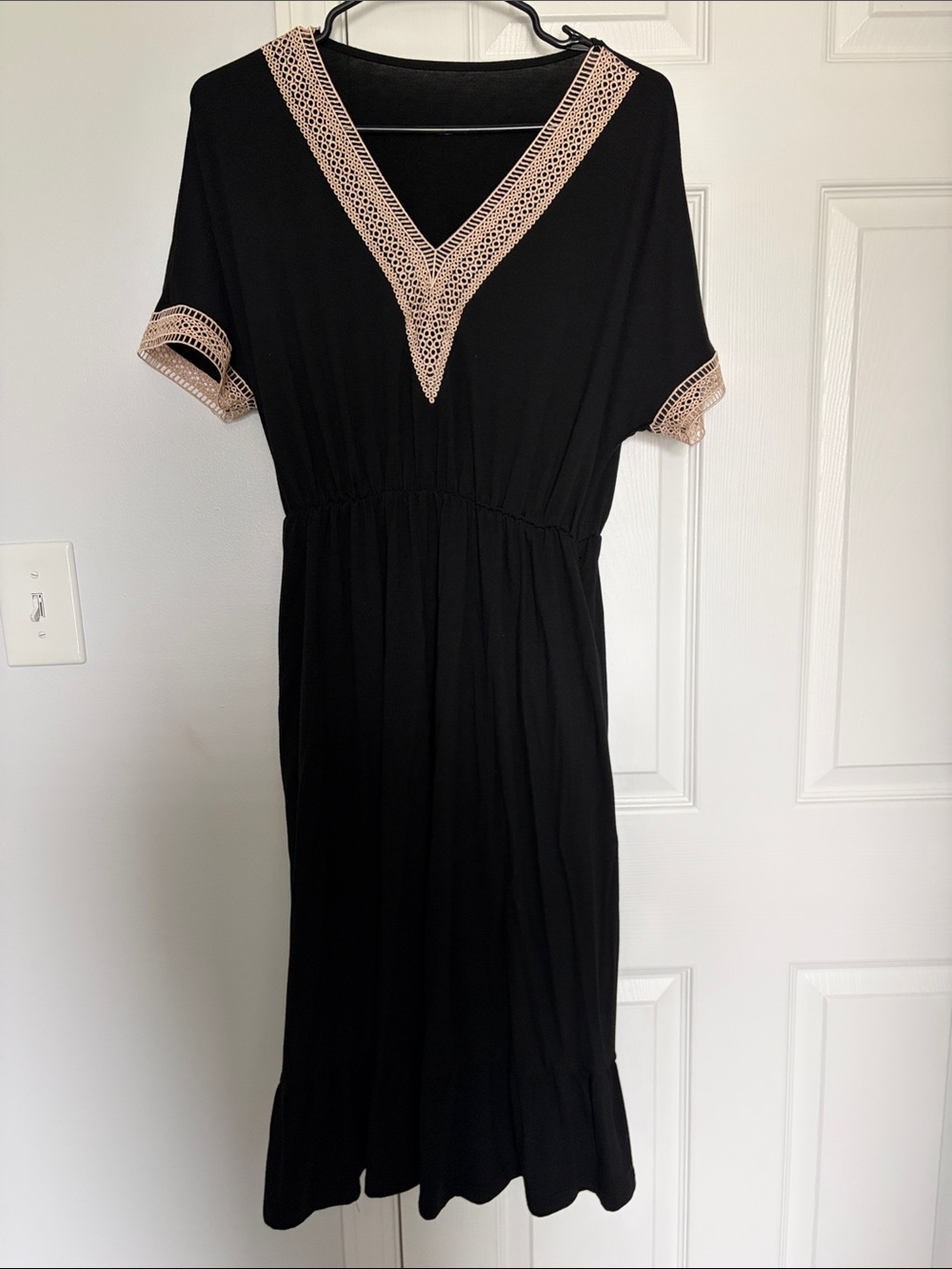 Cupshe Black Midi Dress with Beige Crochet Trim